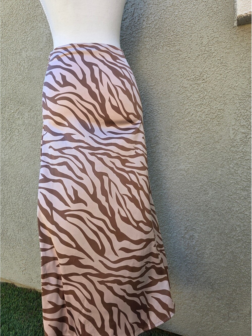 Love Tree Zebra Print Satin Midi Maxi Skirt Brown Blush Size Small